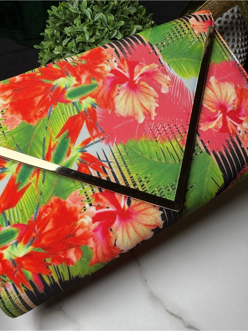 ALDO Tropical Floral Envelope Clutch - Pink & Green